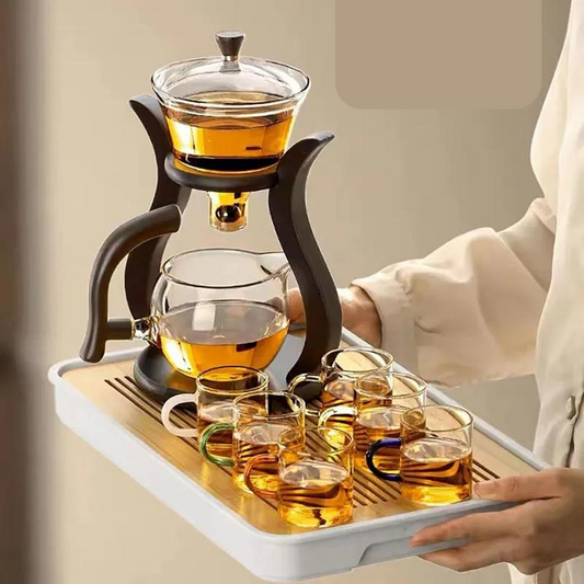 Automatic Rotating Glass Tea Set