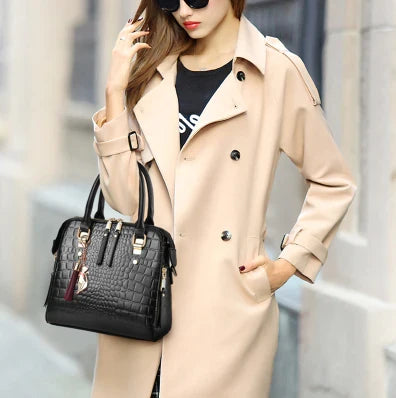 Women's Leather Bag with Crocodile Design