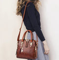 Women's Leather Bag with Crocodile Design