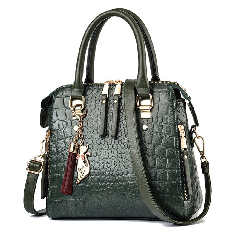 Women's Leather Bag with Crocodile Design