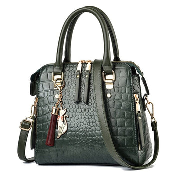 Women's Leather Bag with Crocodile Design
