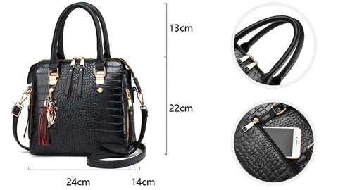 Women's Leather Bag with Crocodile Design