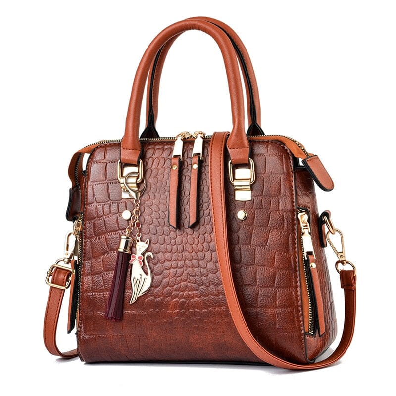 Women's Leather Bag with Crocodile Design