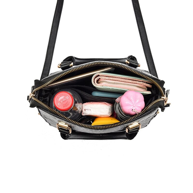 Women's Leather Bag with Crocodile Design