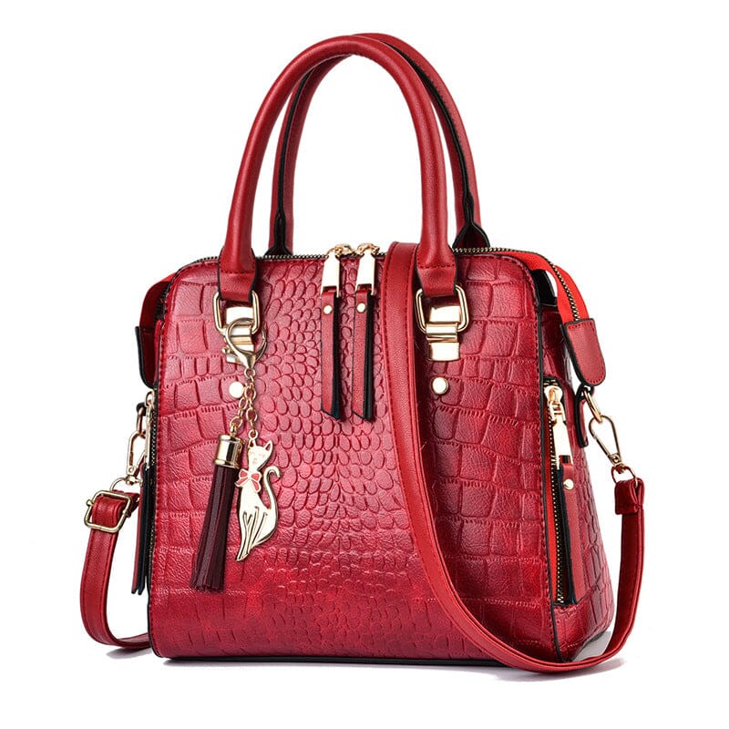 Women's Leather Bag with Crocodile Design