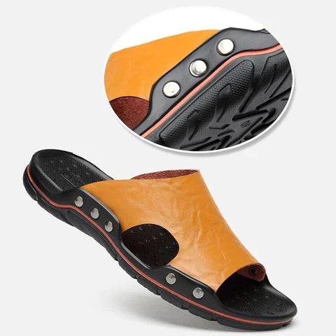 Orthopaedic Leather Slipper with Non-Slip Sole