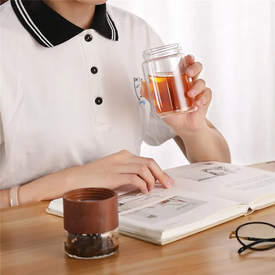 Double Glass Tea Infuser Bottle with Filter | GreenSip