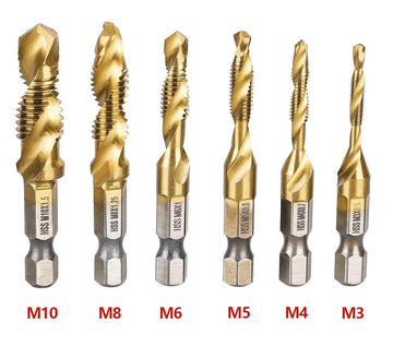 Kit of 6 Titanium Steel 2-in-1 Drill Bits - Drills and Taps Threads