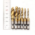 Kit of 6 Titanium Steel 2-in-1 Drill Bits - Drills and Taps Threads