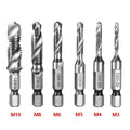 Kit of 6 Titanium Steel 2-in-1 Drill Bits - Drills and Taps Threads