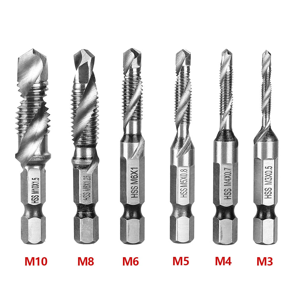 Kit of 6 Titanium Steel 2-in-1 Drill Bits - Drills and Taps Threads