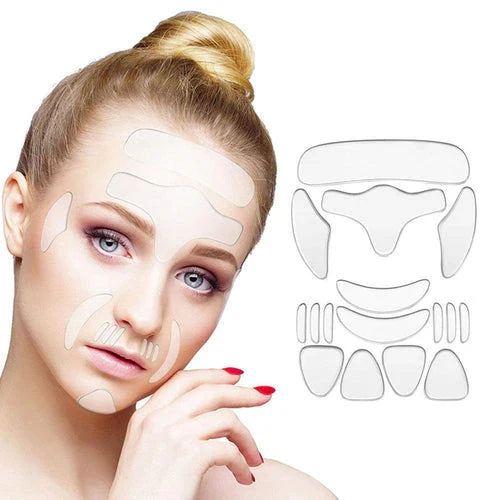 Kit of 16 Reusable Wrinkle and Fine Line Patches - Face, Neck and Chest