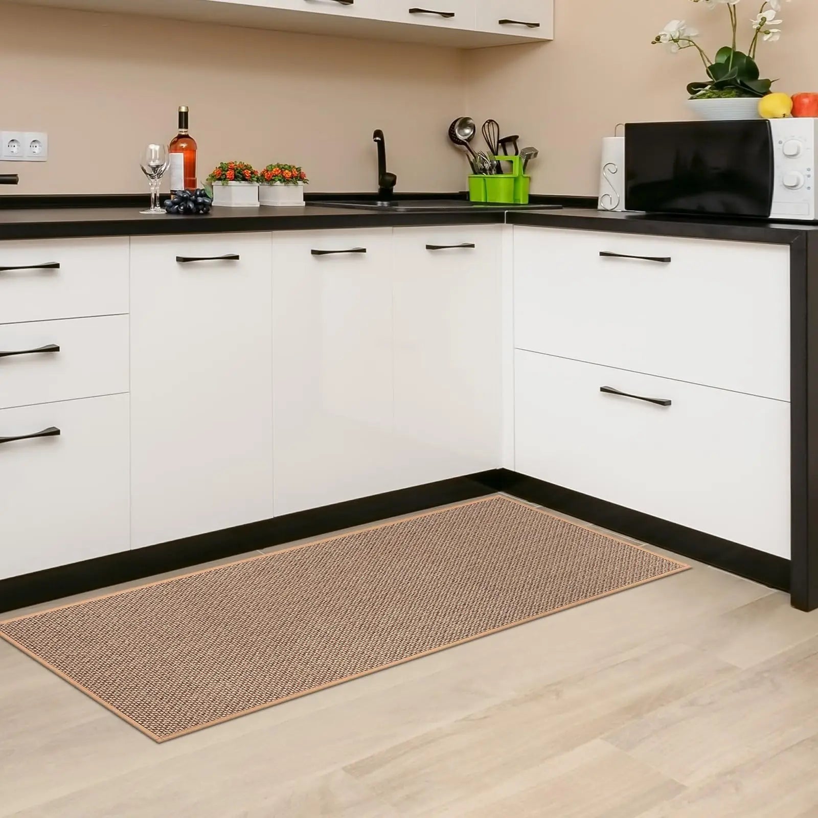 Long Anti-slip Natural Linen Kitchen Mat 
