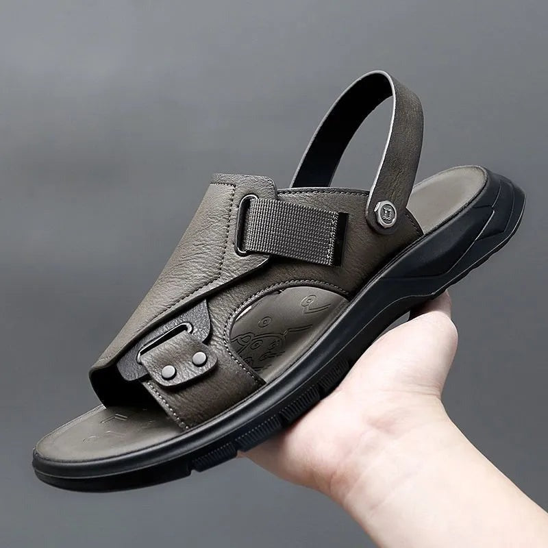 Men's Ergonomic Leather Platform Sandals - ComfortFlex