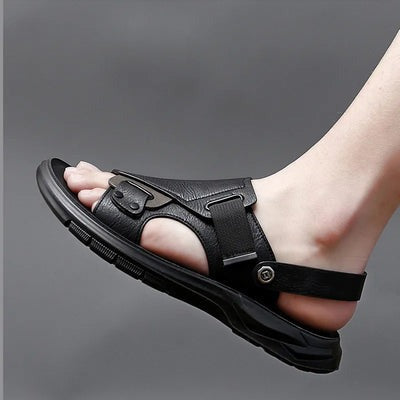 Men's Ergonomic Leather Platform Sandals - ComfortFlex