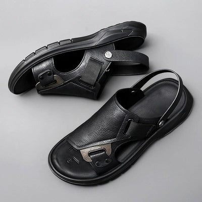 Men's Ergonomic Leather Platform Sandals - ComfortFlex