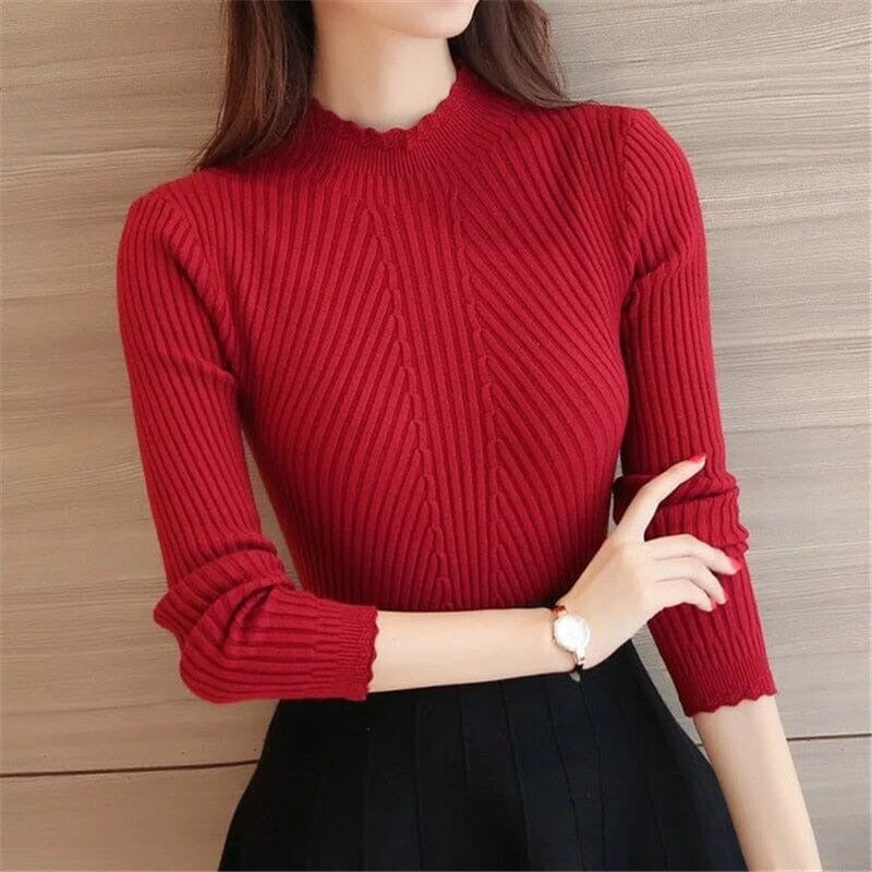 Women's Slim Ribbed High-Neck Jumper - CozyElegance