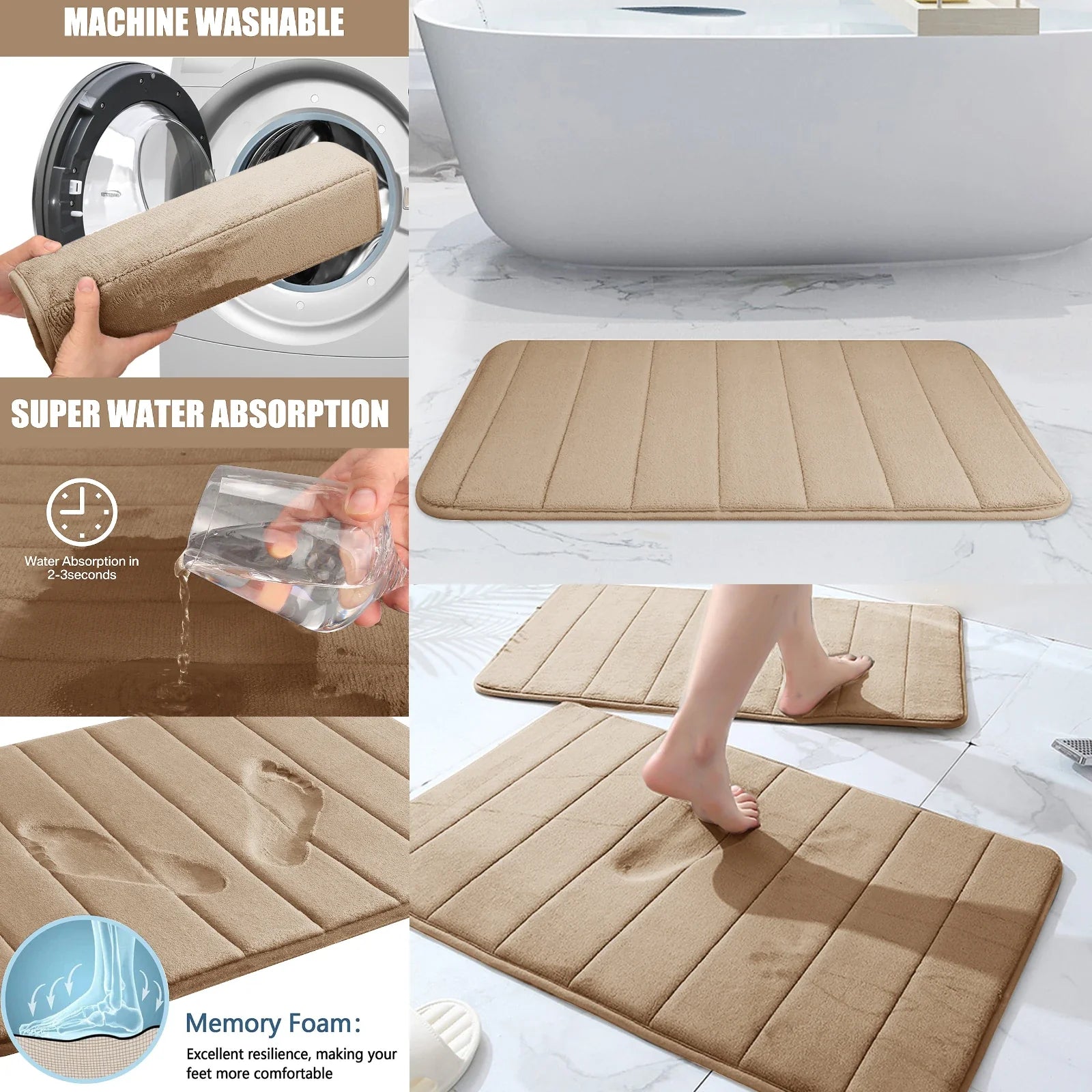 Superabsorbent Anti-slip Memory Foam Bath Mat