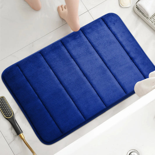 Velvet Bathroom Mat with Embossed Geometric Pattern