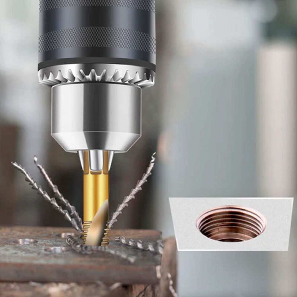 Kit of 6 Titanium Steel 2-in-1 Drill Bits - Drills and Taps Threads