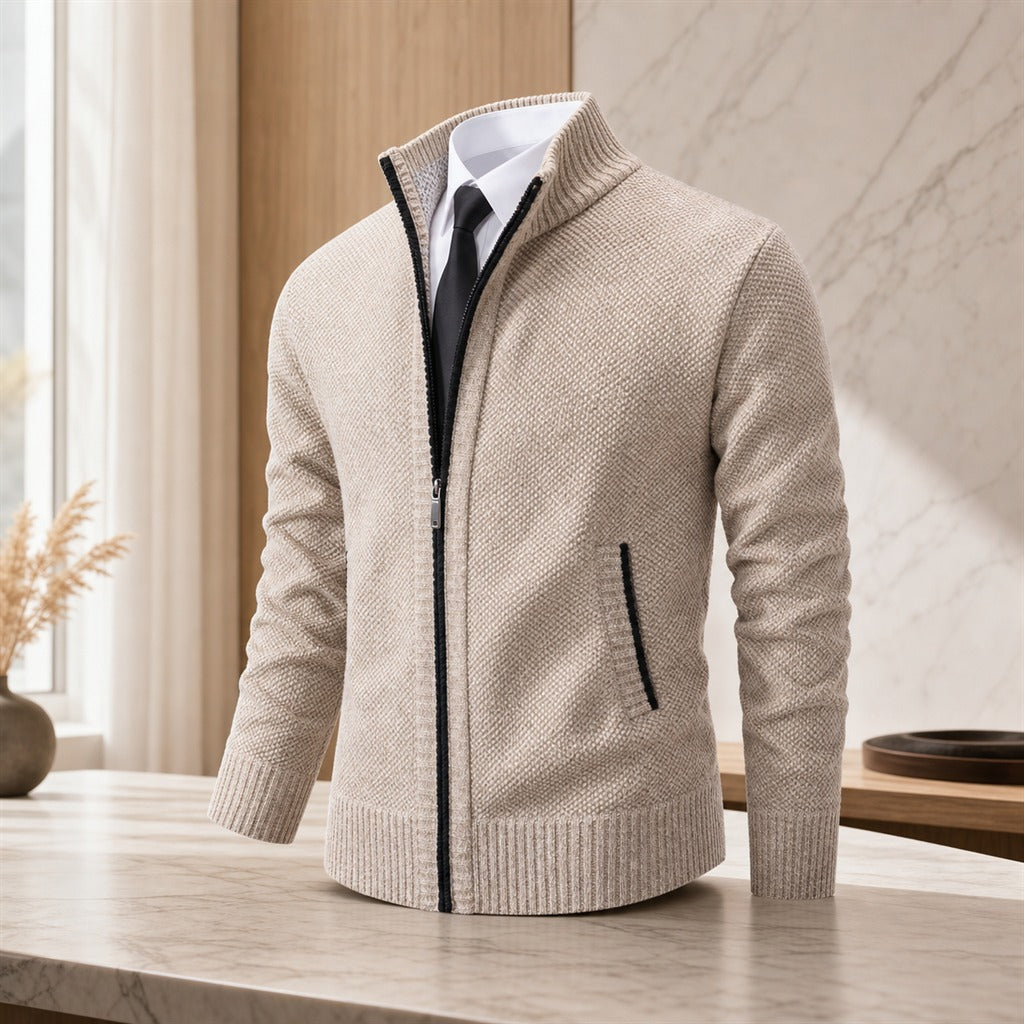 Men's Fleece High-Neck Velour Cardigan Coat 2