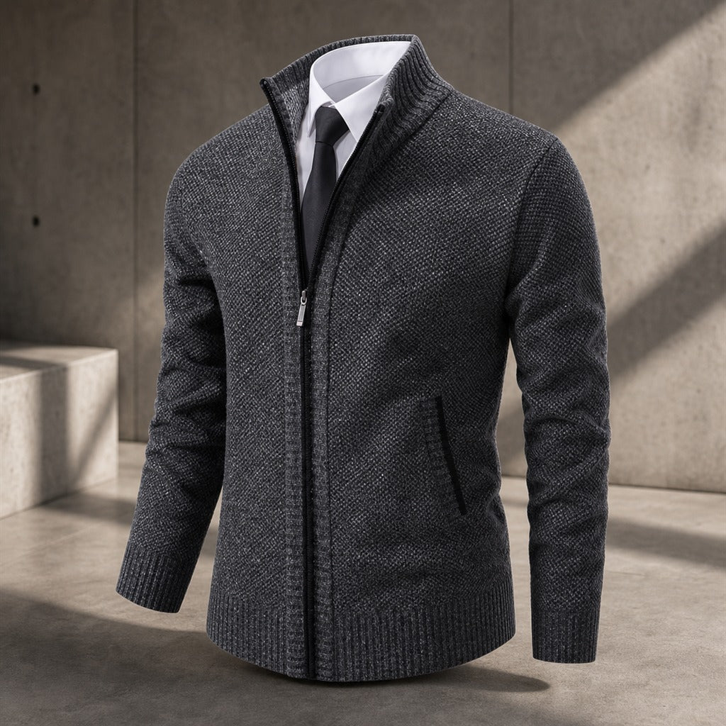 Men's Fleece High-Neck Velour Cardigan Coat 3