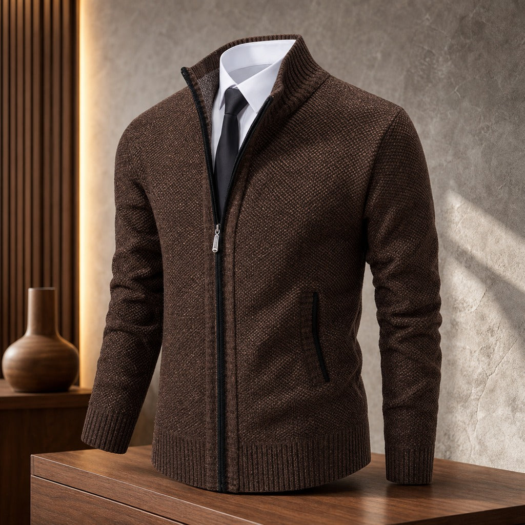 Men's Fleece High-Neck Velour Cardigan Coat 5