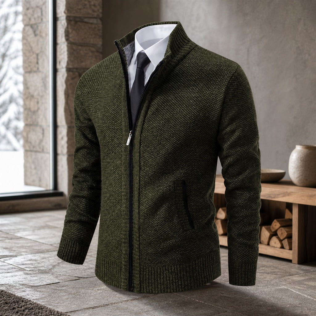 Men's Fleece High-Neck Velour Cardigan Coat 7