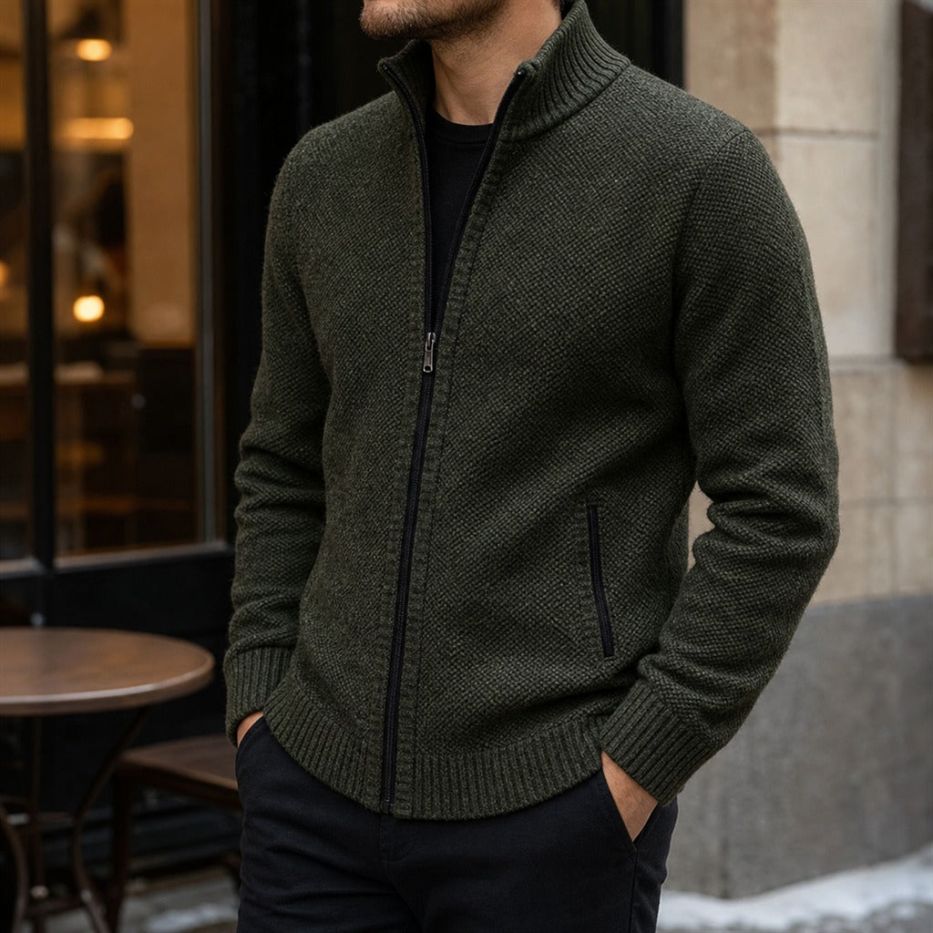 Men's Fleece High-Neck Velour Cardigan Coat 8