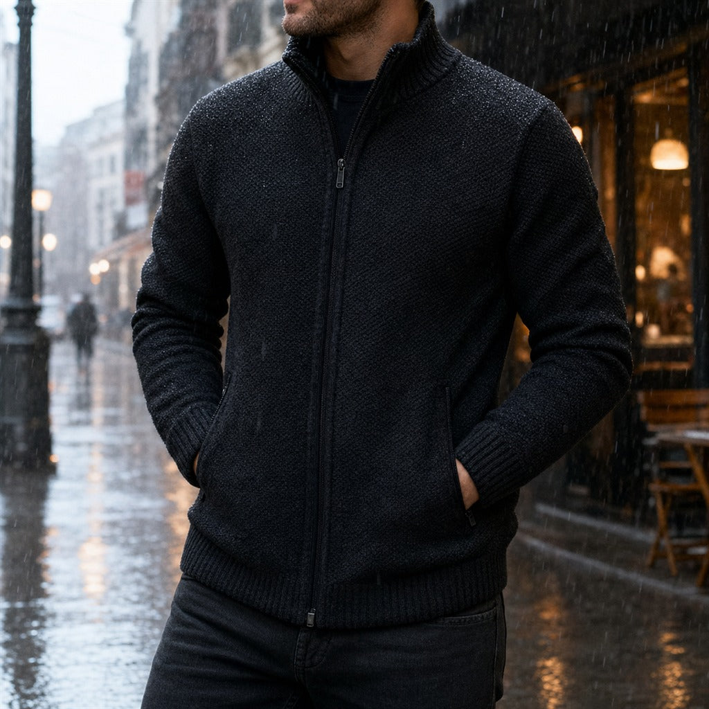 Men's Fleece High-Neck Velour Cardigan Coat 10