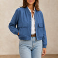 Women's Bomber Jacket V-Neck Blue