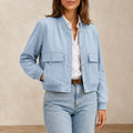 Women's Bomber Jacket V-Neck Light Blue