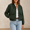 Women's Bomber Jacket V-Neck Dark Green