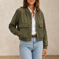 Women's Bomber Jacket V-Neck Military Green