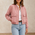 Women's Bomber Jacket V-Neck Pink