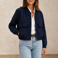 Women's Bomber Jacket V-Neck Navy Blue