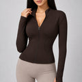 womens-sports-jacket-high-neck-with-zip-slim-fit-long-sleeve-for-training-and-winter-colour-06-brown