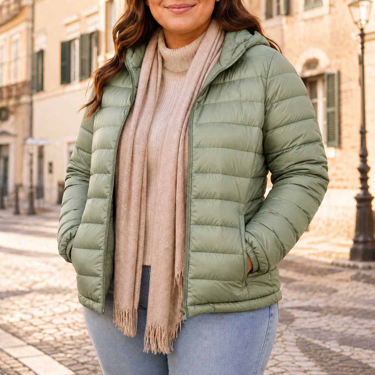 Women's Plus Size Puffer Jacket Pea Green