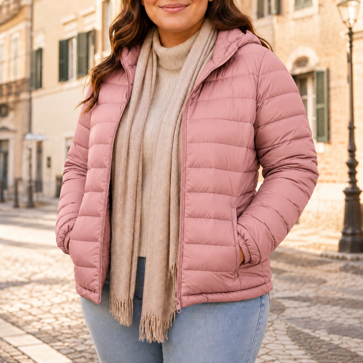 Women's Plus Size Puffer Jacket Leather Pink