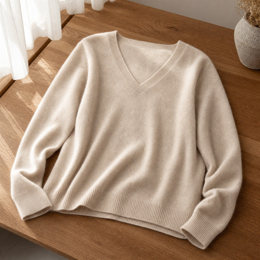 Women's Cashmere V-Neck Lace Winter Pullover 1