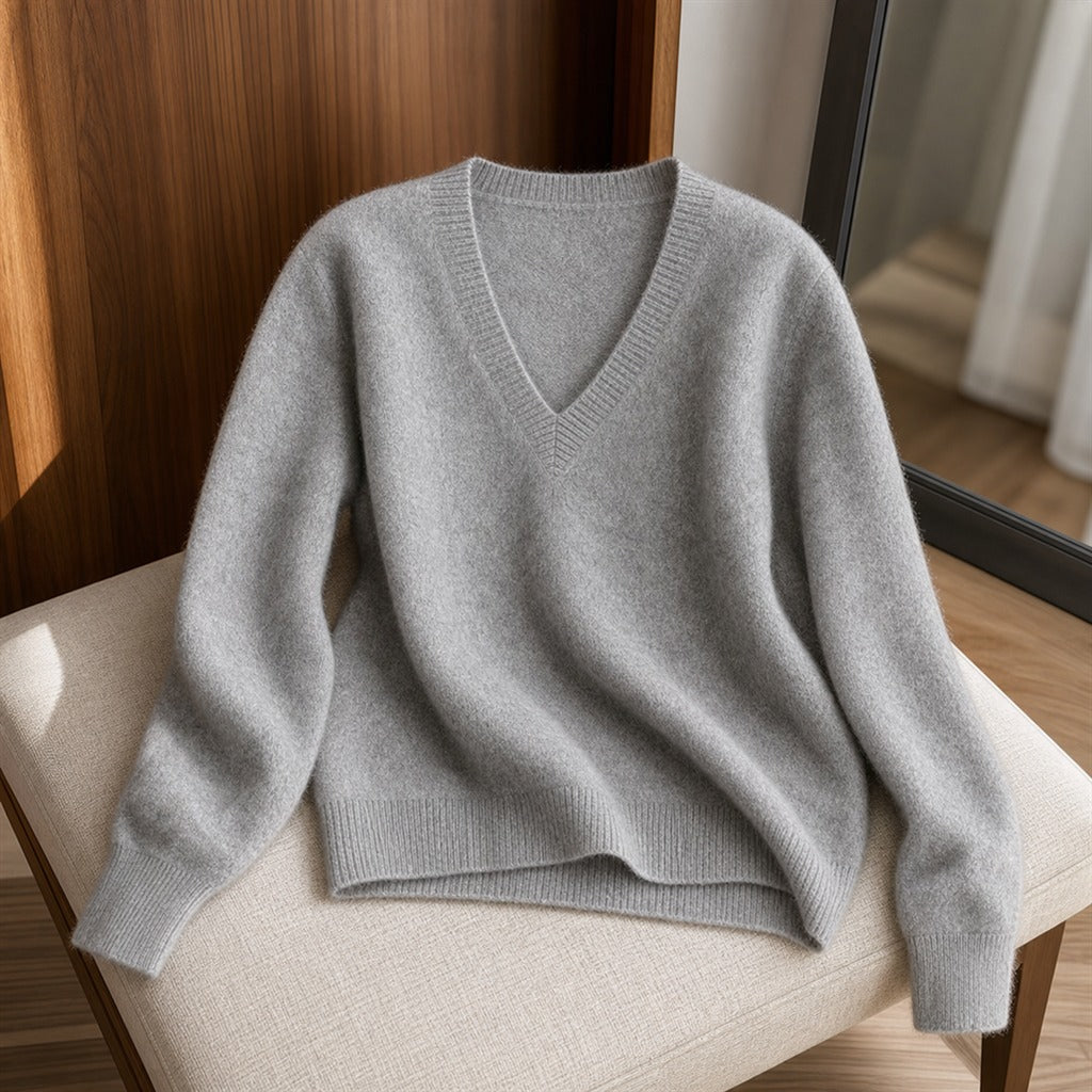 Women's Cashmere V-Neck Lace Winter Pullover 4