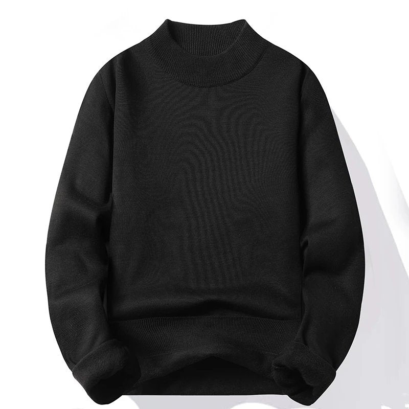 Men's Mock Neck Jumper - Plain Knit Casual Pullover with Long Sleeves for Autumn and Winter